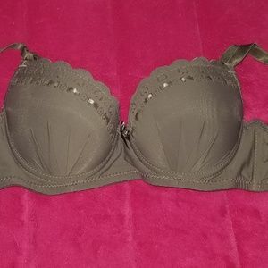 Gray Lace Embellished Pushup Wired